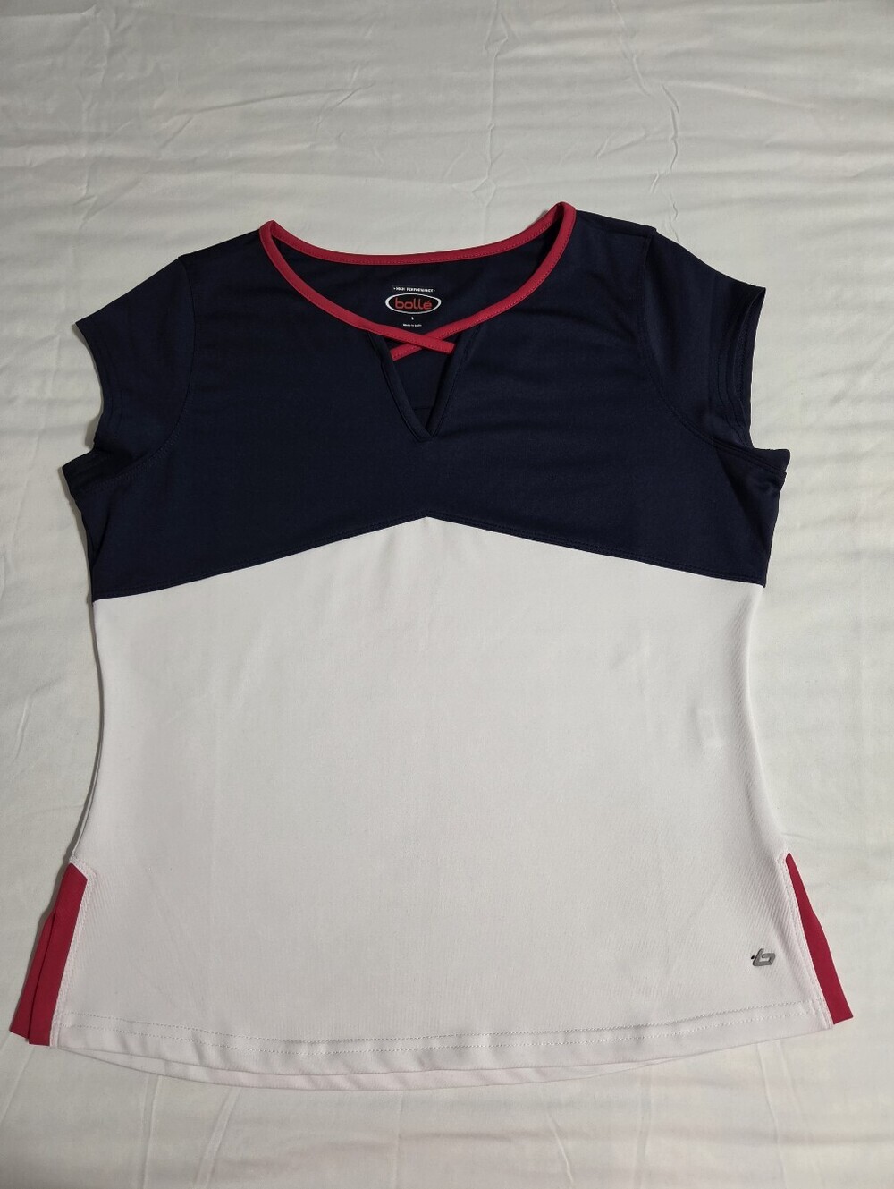 Bolle Navy & White Colorblock V-Neck Women’s Active Top with Red Trim. Sx L - Picture 8 of 8